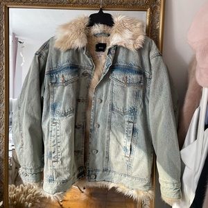 Denim jacket with faux fur